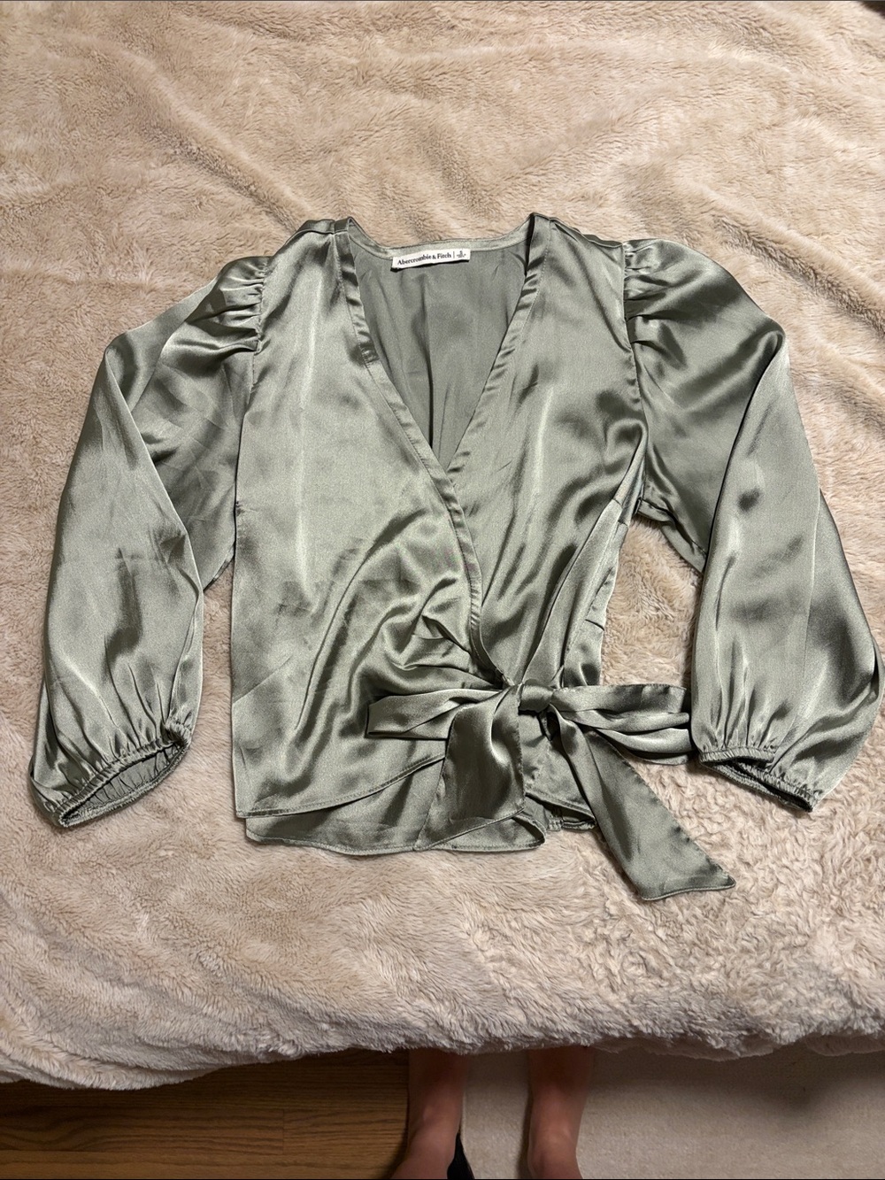 Abercrombie & Fitch Sage Green Satin Wrap Top